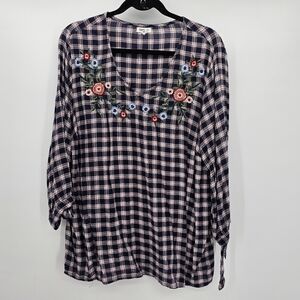 Westport plaid embroidered tunic blouse women's size 1x